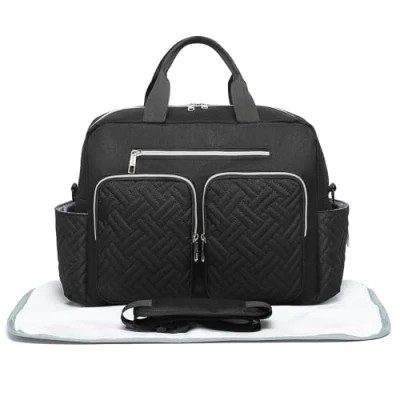 Image of Kono Baby Changing Bag Weekender Travel Nappy Tote for Mom and Dad Convertible Messenger with Insulated Pockets (Large Mat Black)