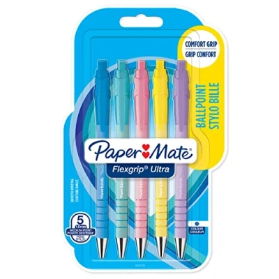 Image of Paper Mate Flexgrip Ultra Pastel Ballpoint Pens Medium Point (1.0mm) Blue Ink Barrels 5 Count