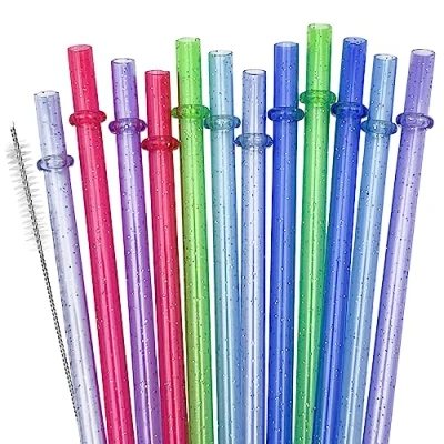 Image of SUNDEE Reusable Plastic Straws, Glitter Straws Drinking Straw Thick BPA Free Accessories, Set of 24 Pcs Colorful with Cleaning Brush 1