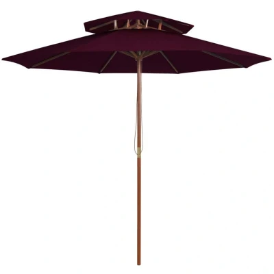 Image of vidaXL Double Decker Parasol with Wooden Pole Bordeaux Red 270 cm