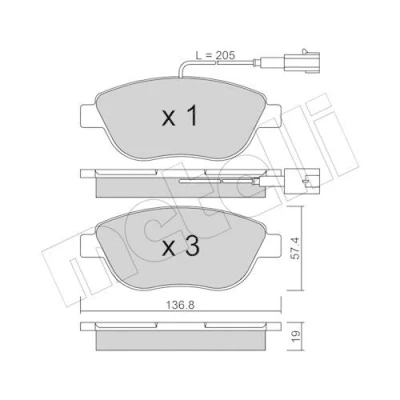 Image of 425408 Brake pad set METELLI 22 0322 0 incl. wear warning contact ABARTH: 500 / 595 695 Hatchback, 500C 595C 695C Convertible