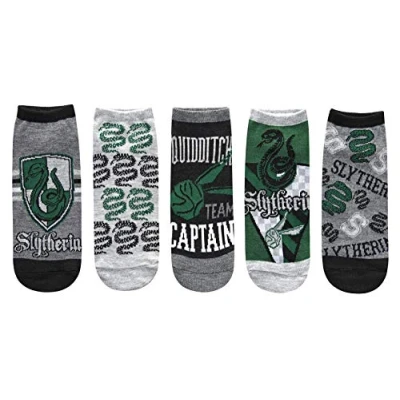 Image of Harry Potter Slytherin Quidditch Juniors/Womens 5 Pack Ankle Socks Size 4 10