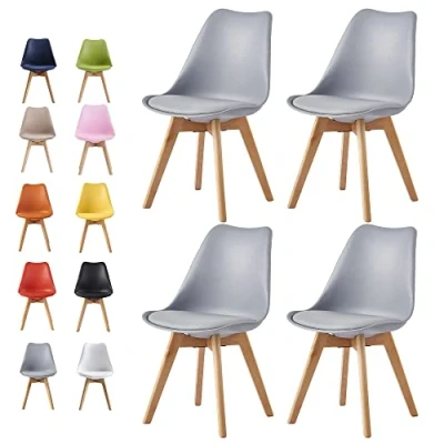 Image of mcc direct Set of 4 Dining Chairs Wooden Legs Soft Cushion Pad Stylish DELUXE Retro Lounge Office EVA (Grey)