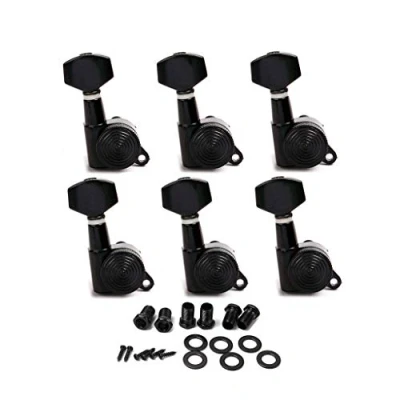 Image of Alnicov 6R Inline Locked String Guitar Tuning Pegs keys Tuners Machine Heads Keys,Black