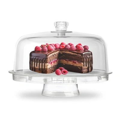 Image of Multi Function 6 in1 Clear Cake Stand with Dome Lid, Platter Snack Fruit Server Salad Bowl Kitchen Party BBQ Picnic Tray by Crystals