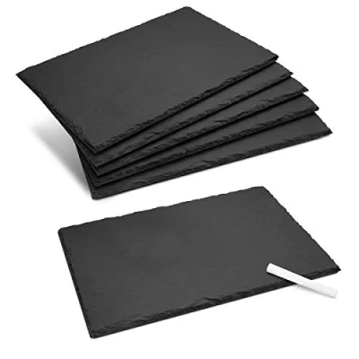 Image of Navaris Natural Slate Serving Plates Set of 6 Place Mat Trays Medium Rectangular Stone Table Platter Tiles 30 x 20 cm