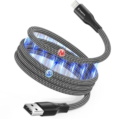 Image of Magtame Magnetic Coiled iPhone Cord, 1M MFi Certified Lightning Cable Fast Charging, Tangle Free Data Transfer Cord Braided Compatible with 14 13 12 11 Pro Max XR XS X 8 SE Black