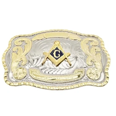 Image of Masonic Mason Symbol Logo Large Huge Rodeo Western Gold Tone Belt Buckle, Gold,