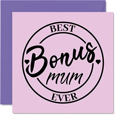 Image of Step Mum Birthday Card Best Bonus Ever Funny Novelty Happy from Daughter Son, 145mm x Mother&#039;s Day Greeting Cards for Mom Mummy Mama Mam Mammy Mommy