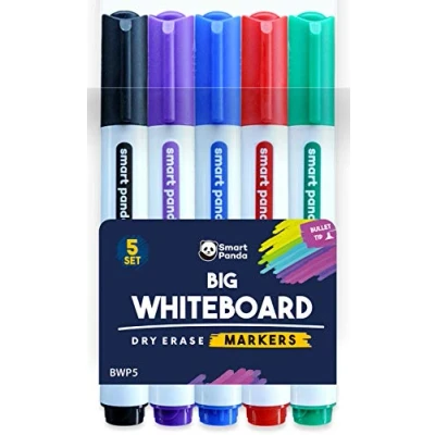 Image of 5 Big Whiteboard Pens by SmartPanda Bullet Tip Markers Dry Erase Markers, Perfect for Home, School or Office Set Assorted Colours