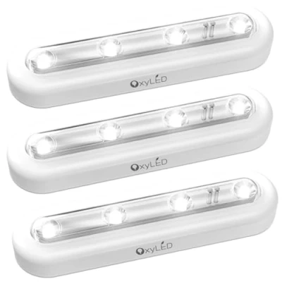 Image of OxyLED Under Cupboard Kitchen Lights, Stick on Lights 3 Pack 120 Sensor Range Touch Led Strip Wardrobe for Cabinet Indoors White (Battery not Included)