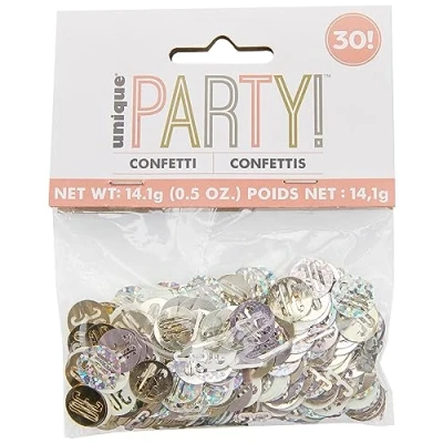 Image of Unique 84948 Birthday Confetti Cutouts 5 oz. Glittery Rosegold 1 pack, Rose Gold, Age 30