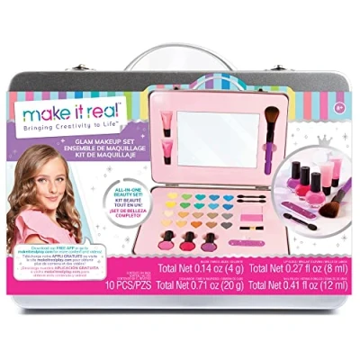 Image of Make It Real All In One Makeup Set for Girls Starter Cosmetic Kit Including Mirror, Bushes, Lip Gloss, Eye Shadow, Nail Polish and Much More Tween Gifts