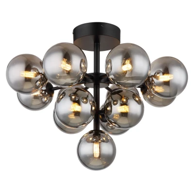 Image of Grappy Globe Ceiling Light Matt Black Balls Smoke Glass Shade 13x G9