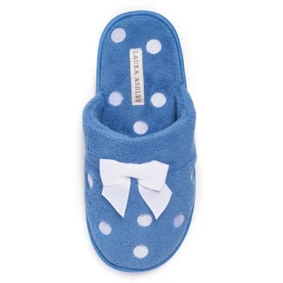 Image of Laura Ashley Ladies Dot Embroidered Soft Terry Scuff Slipper, Pale Seaspray, Medium