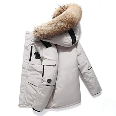Image of AKT Men&#039;s Down Jacket White Duck Men Hooded Parka Winter Warm Coat,White,3XL