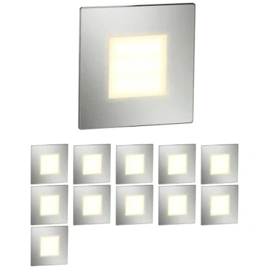 Image of ledscom.de 12 LED Staircase Light/recessed Wall Light FEX for Indoor and Outdoor, Angular, Stainless Steel, 85 x 85mm, Warm White