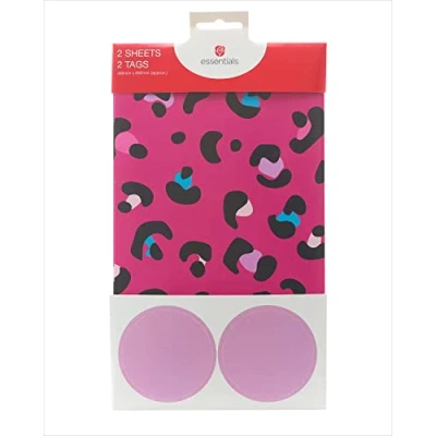 Image of Pink Leopard Print Gift Wrap Pack Contains 2 Sheets &amp; Tags Wrapping Paper 689185
