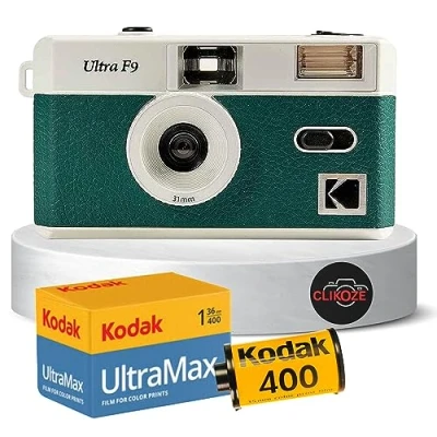 Image of Reusable Film Camera Bundle includes a Green Kodak Ultra F9 Camera, Ultramax 35mm 36 Exposures and Clikoze Photography Tips Card