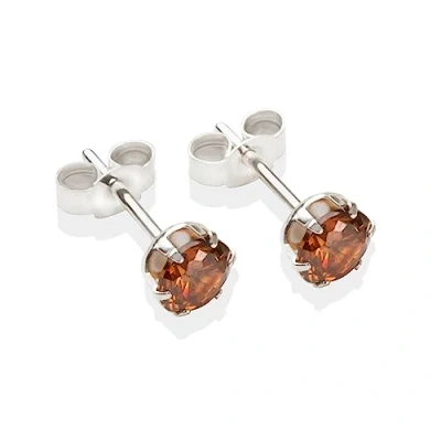Image of Sterling silver 5mm Brown CZ crystal stud earrings. Gift box