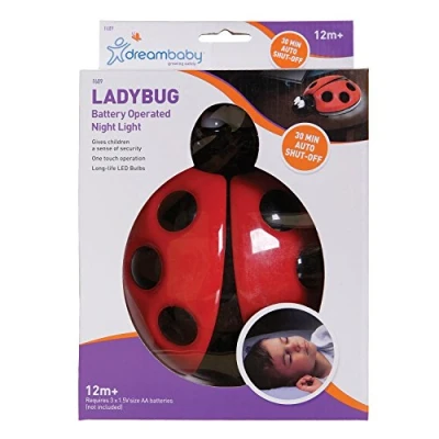 Image of Dreambaby Ladybug Kids Night Lights One Touch Operation LED Bedroom Lamp with 30 mins Automatic Shutt Off Red Model F689