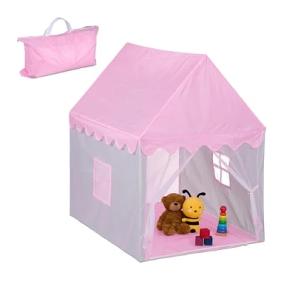 Image of Relaxdays Play Tent for Children, Large Entrance, Indoor &amp; Outdoor, incl. Storage Bag, HWD: 130 x 95 125 cm, Pink/Grey, Polyester, 135 cm