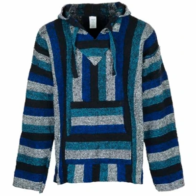 Image of Siesta Baja Hoodie Mexican Jerga Hooded Top Hippie Festival Jumper for Men and Women Cool Blue XXL