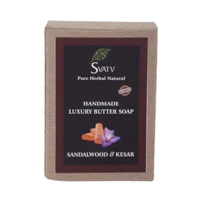 Image of SVATV Soap Sandalwood &amp; Kesar Best Exfoliating Bar, Traditional Ayurvedic Herbal For All Skin Type 125 Grams
