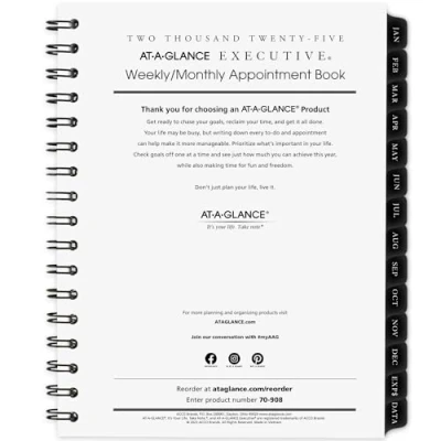 Image of AT A GLANCE Executive 2025 Appointment Book Planner Refill for 70 545, Weekly &amp; Monthly, 6 1/2&quot; x 8 3/4&quot;, Medium (709081025)