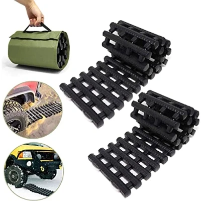 Image of 2PC Traction Tracks Mats TPR 31.5&quot; L Tire Recovery Track Pad Roll Car Vehicle Tyre Boards Ladder Grabber Auto Emergency Aid w/Bag for Off Road Mud Snow Ice Sand