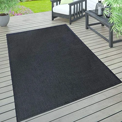 Image of Paco Home Indoor &amp; Outdoor Rug, Terrace And Balcony, Weatherproof One Colour With Texture, Size:140x200 cm, Colour:Navy blue