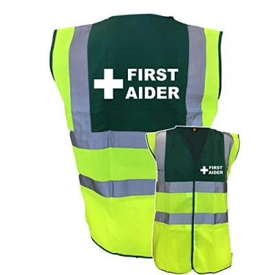 Image of Premium First Aider Yellow Green Hi Vis Viz Reflective Safety Vest Waistcoat, High Visibility, XXX Large