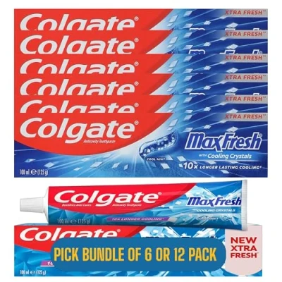 Image of Colgate Max Fresh Cool Mint Toothpaste with Cooling Crystals 100ml (125g) 10x Longer Lasting Pick Bundle of 6 or 12 Pack