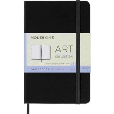 Image of Moleskine Sketchbook, Paper for Pencils and Watercolor Paintings, Hard Cover Elastic Closure, Pocket Size 9x14cm, 60 Pages, Color Black