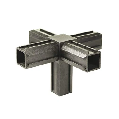 Image of Alberts 426408 XD connector for square tubes cross piece and one additional right angle outlet plastic, black 20 x 1.5 mm
