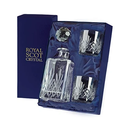 Image of Royal Scot Crystal Highland Whisky Set (Sq Spirit Decanter &amp; 2 Old Fashioned Tumblers) (Presentation Boxed)