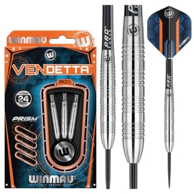 Image of WINMAU Vendetta 24 Gram Professional Steeltip Tungsten Darts Set with Flights and Shafts (stems)