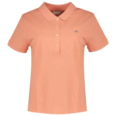Image of GANT Women&#039;s Slim Sheild Cap Sleeve Pique Polo, Peachy Pink, S