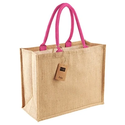 Image of Westford Mill WM407 Jute Classic Shopper Bag Pink, One Size