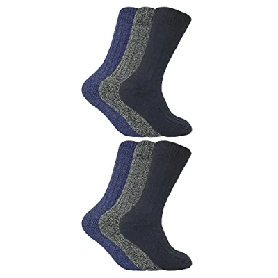 Image of 6 Pack Mens Thick and Warm Wool Socks Sock Snob Thermal Winter Padded Hiking Boot for Men (6 11, Blue)