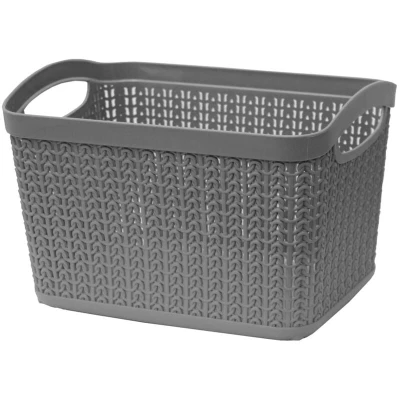 Image of JVL 13 353GY Knit Design Loop Plastic Rectangular Small Storage Basket with Handles, Grey, 20 x 26 17 cm, 6.6 Litres