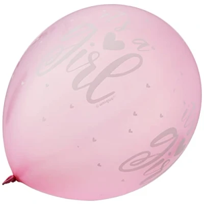 Image of It&#039;s a Girl Pink &amp; White Latex Balloons (30cm) Pack of 5 Perfect for Baby Shower, Gender Reveal or Newborn Celebration