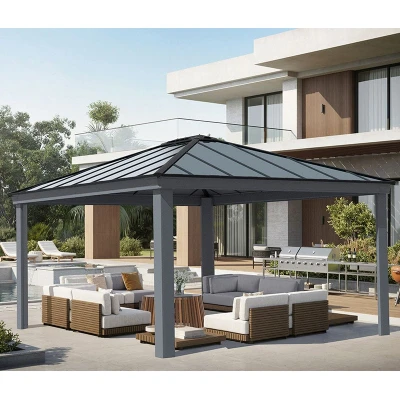 Image of 14&#039; x 16&#039; Palram Canopia Dallas Grey Garden Gazebo (4.22m 4.84m)