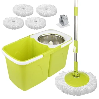 Image of ARSUK Mops for Cleaning Floors with Bucket Spinning Mop and Set 360 Spin, 2X Microfiber Mob Heads, 1x Mob, Adjustable Handle Spin