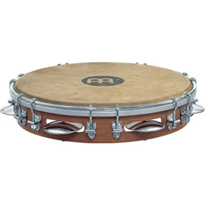 Image of Meinl Percussion Traditional Wood Pandeiro Frame Drum with Jingles Diameter 10 Inches Goat Skin Head Siam Oak / Steel, Brown Chrome Plated (PA10CN M)
