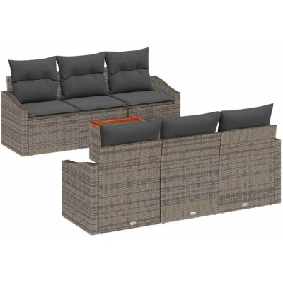 Image of vidaXL 7 Piece Garden Sofa Set with Cushions Grey Poly Rattan Acacia