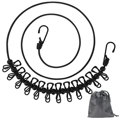 Image of Portable Clothesline,Retractable Clothesline for Travel,Clothing line with 12 Clothes Clips,for Indoor Laundry Drying line,Outdoor Camping Accessories (black)
