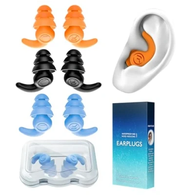 Image of Waterproof Swimming Ear Plugs for Adults, 3 Pairs Reusable Silicone Swimmer Earplugs, Protection Showering Bathing Surfing and Other Water Sports