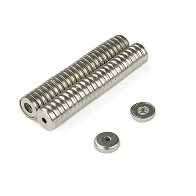 Image of N42 Neodymium Pot Magnet for Arts, Crafts, Model Making, DIY, Hobbies, Office, and Home 14mm dia x 3.6mm thick 3.5mm c/bore 5.2kg Pull Pack of 50