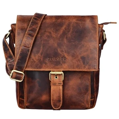 Image of STILORD &#039;Nevio&#039; Men&#039;s Leather Shoulder Bag Small Messenger Elegant Vintage Design Crossbody for 10.1 Inch Tablet iPad Genuine Leather, Colour:Kara Cognac